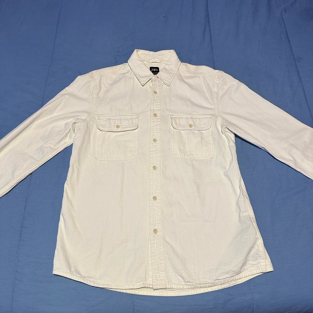 Zara White Denim Button Down Shirt